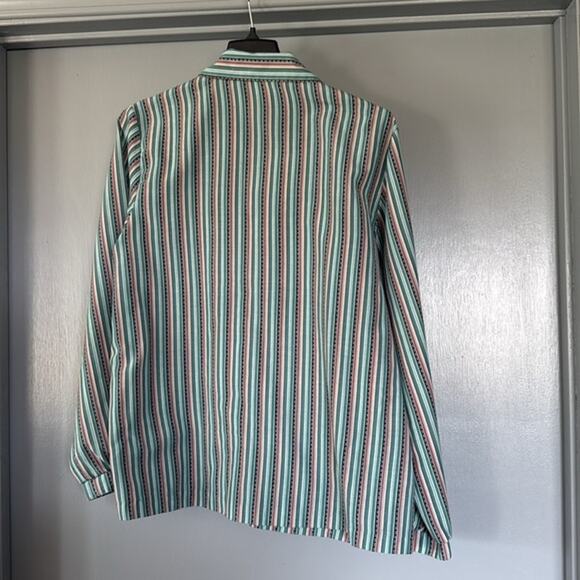 Jantzen sz 20 Green Striped Long Sleeved Women's Button Top Office - Picture 2 of 4